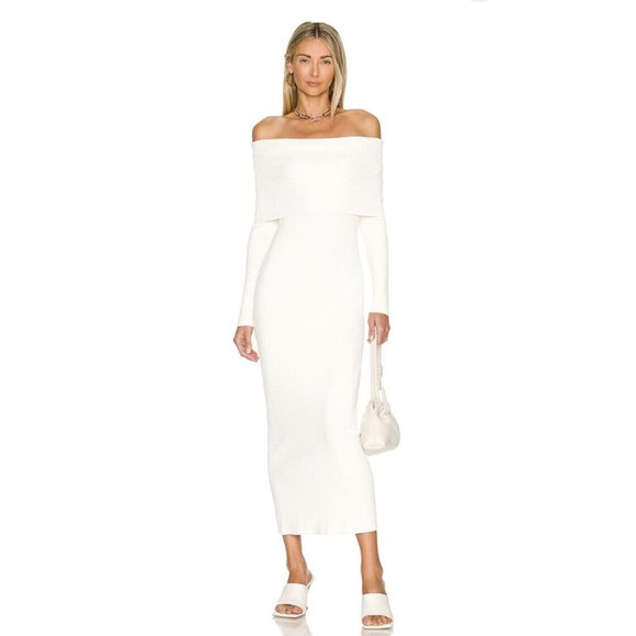 Autumn Cashmere Rib Dress Cuff Neckline Cream Off Shoulder - Picture 1 of 7